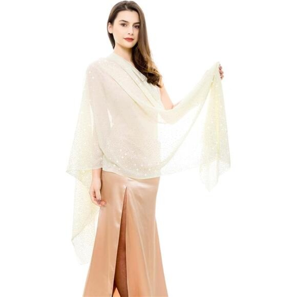 Women’s Rhinestone Pashmina Shawl & Wrap - Sparkly Chiffon Scarf - Picture 1 of 7